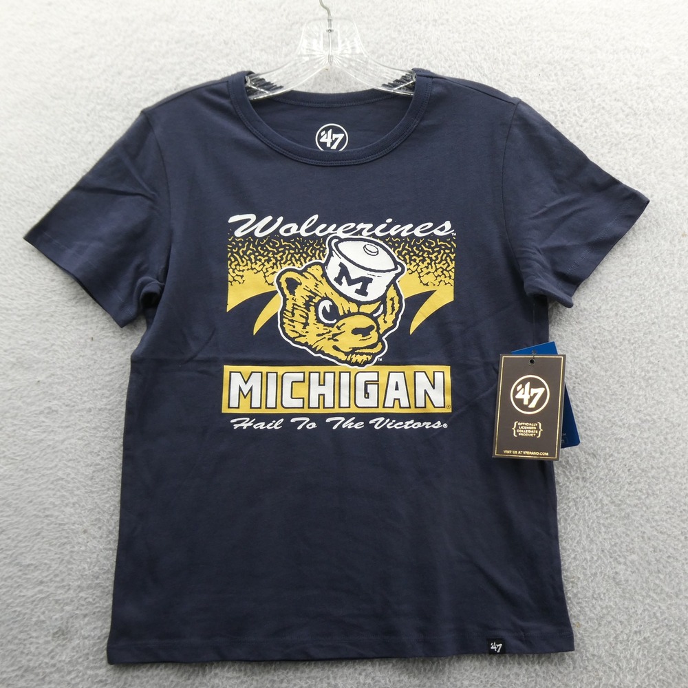 '47 Shirt Kids Large Michigan Wolverines Navy Blue Vintage Mascot Cotton